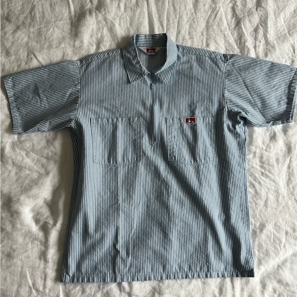 Ben Davis Short Sleeve Striped 1/2 Zip Shirt - Blue size Medium